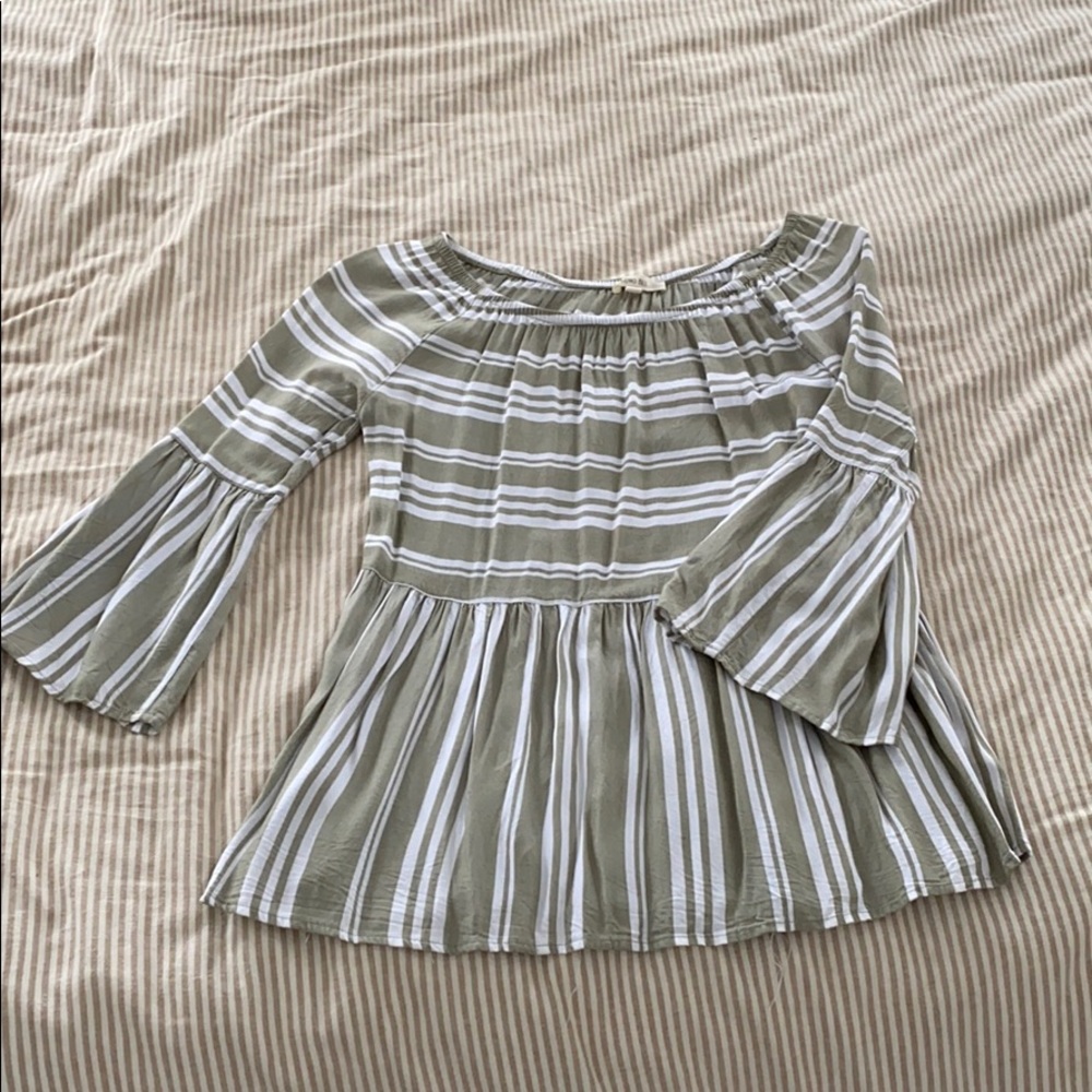 Green and white off the shoulder top